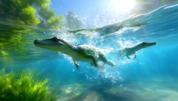 A swimming dinosaur,