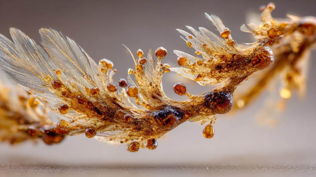 The tail of a dinosaur from 99 million years ago, trapped in amber. The tail of a dinosaur from 99 million years ago, trapped in amber.