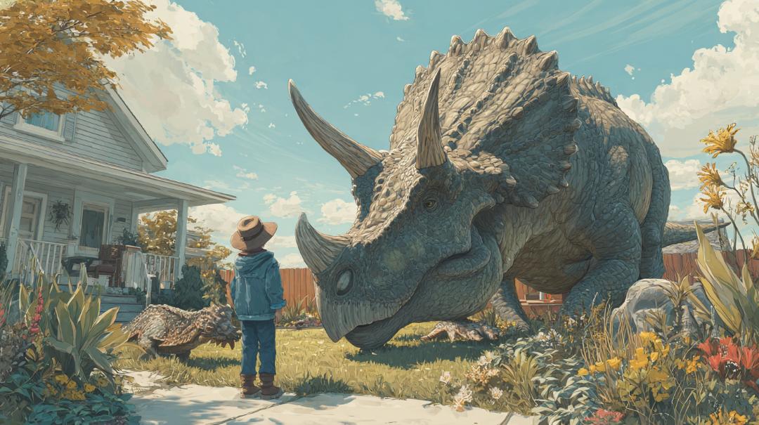 What If Dinosaurs Were Pets?|もし恐竜がペットだったら 子どもたちと遊ぶ巨大な恐竜。まるでペットのように人と共存しているファンタジー風景。