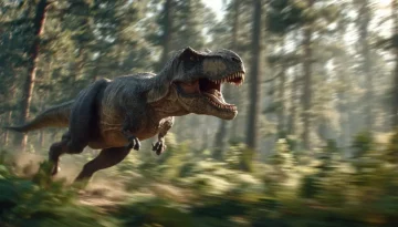 森の中を全力で走るティラノサウルスの復元イラスト