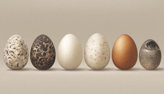 恐竜の卵と鳥の卵の形の違いを並べて比較したイメージ