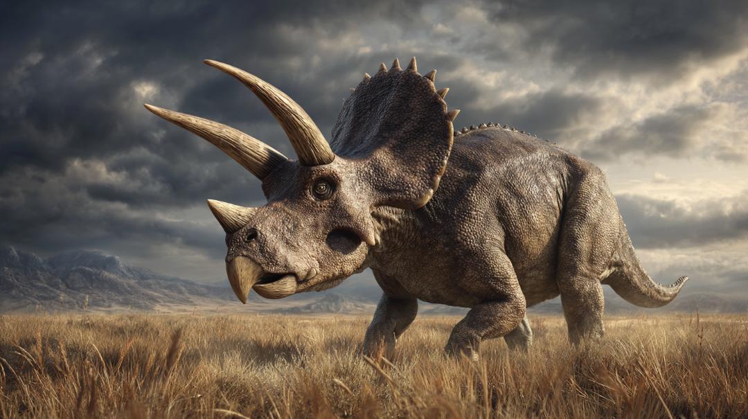3本の角とフリルを持つトリケラトプスの復元イメージ