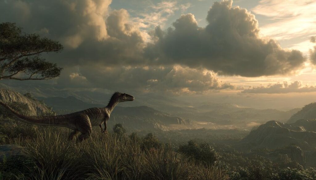 恐竜が絶滅しなかった世界を再現した想像図。進化した獣脚類恐竜が生きる地球