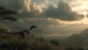 恐竜が絶滅しなかった世界を再現した想像図。進化した獣脚類恐竜が生きる地球