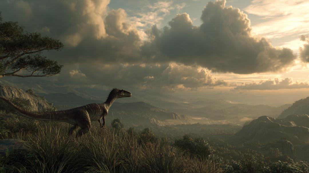 恐竜が絶滅しなかった世界を再現した想像図。進化した獣脚類恐竜が生きる地球