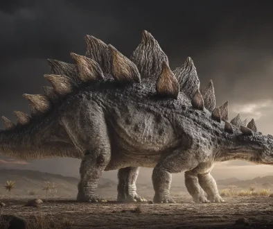 ステゴサウルスの背中の板の役割を考察するための復元図。大きなプレートの形状と並びが確認できる