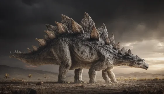 ステゴサウルスの背中の板の役割を考察するための復元図。大きなプレートの形状と並びが確認できる