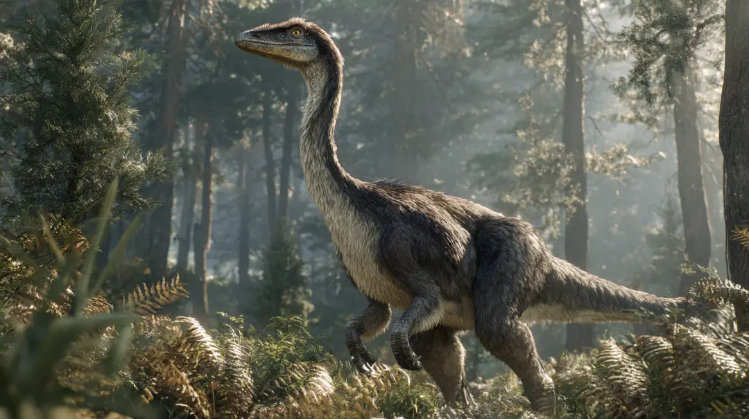 巨大な鉤爪を持ちながら植物を食べる恐竜テリジノサウルスの復元イメージ