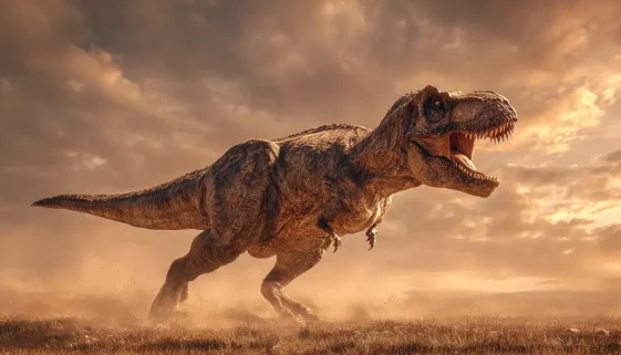 ティラノサウルスは走れたのかを考察するための復元図。太く発達した脚の構造と姿勢がわかる